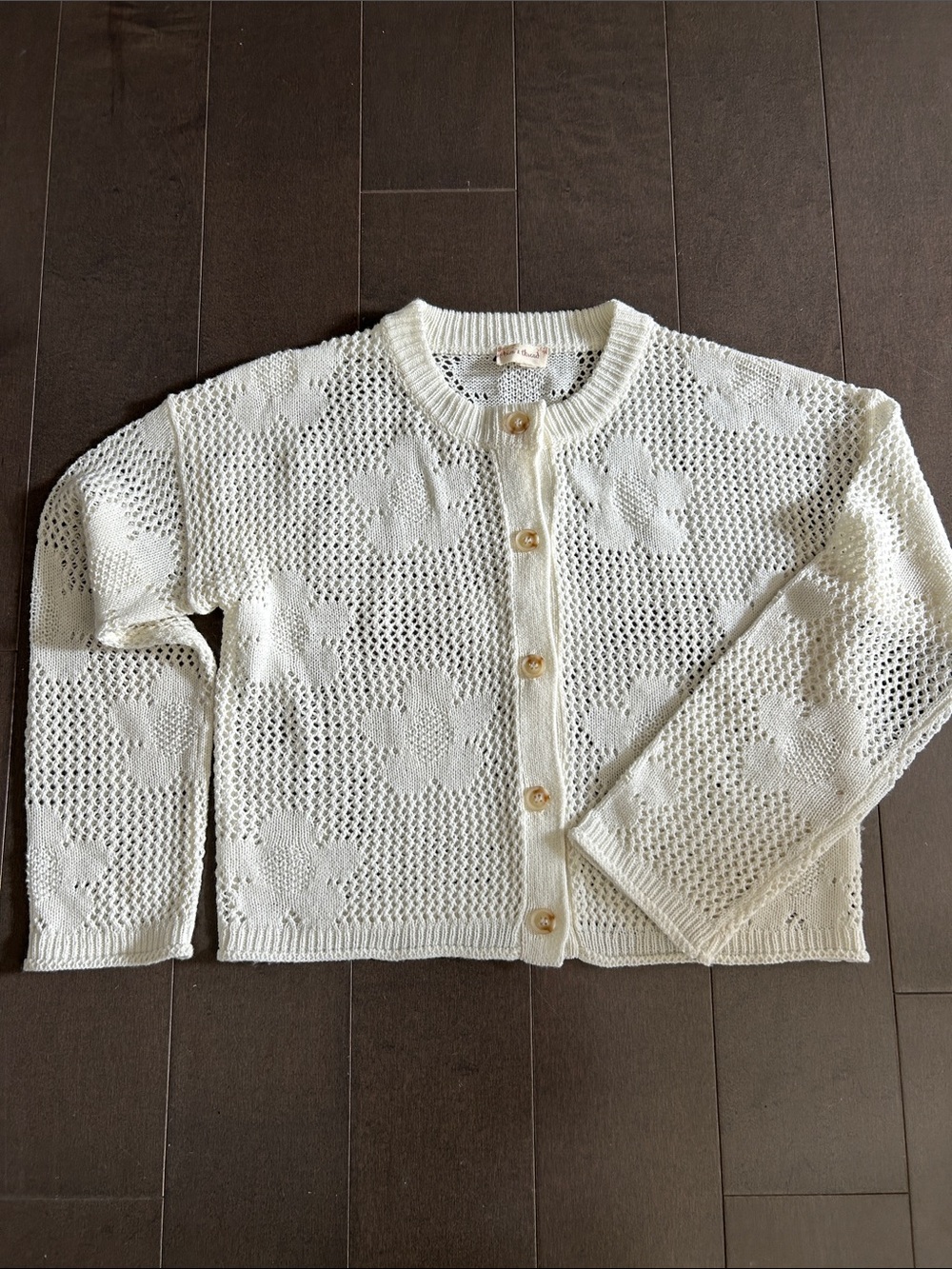 Hem & Thread Cream Floral Open-Knit Button Cardigan